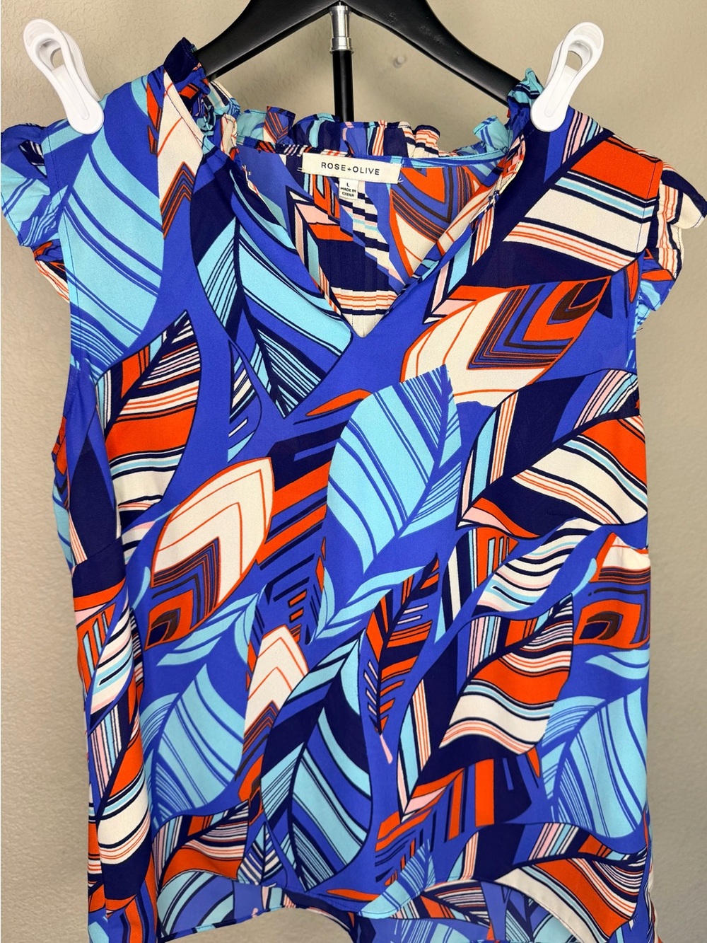 Rose & Olive Blue and Orange Geometric Print Sleeveless Camisole